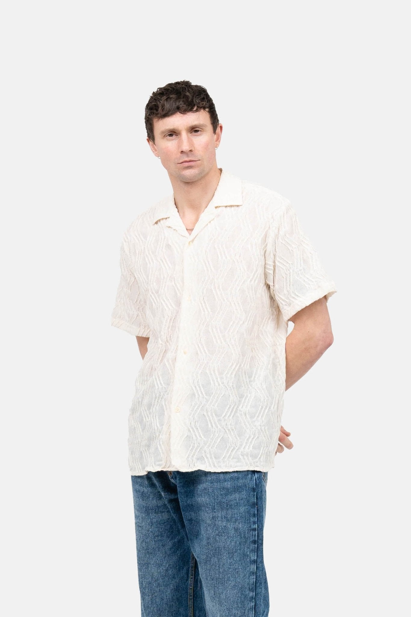 Kortærmet Jacquard Skjorte Cremehvid | Skagen-clothing.dk